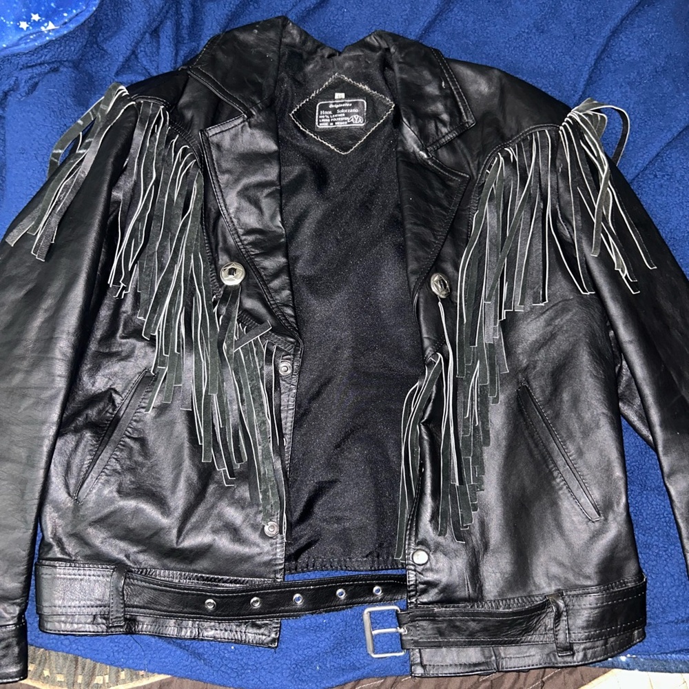 Vintage Handmade Real Black Leather Fringe Jacket